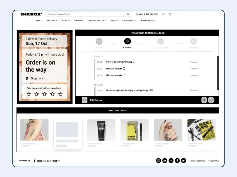 Inkbox's branded tracking page