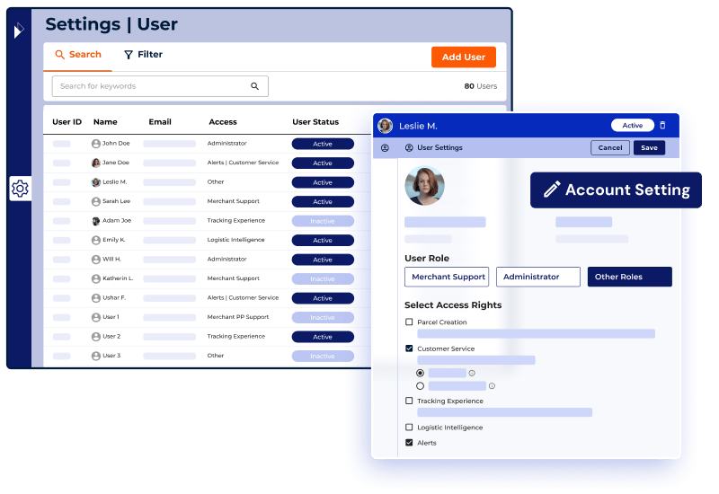 Interface for Parcel Perform's Multi-level account structure